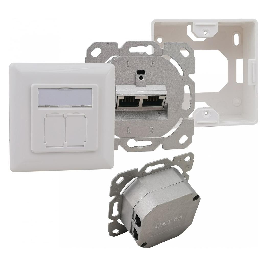 Helos Anschlussdose, Cat 6A (EIA/TIA), AP/UP, 2 Port, horizontal, reinweiss (262785)