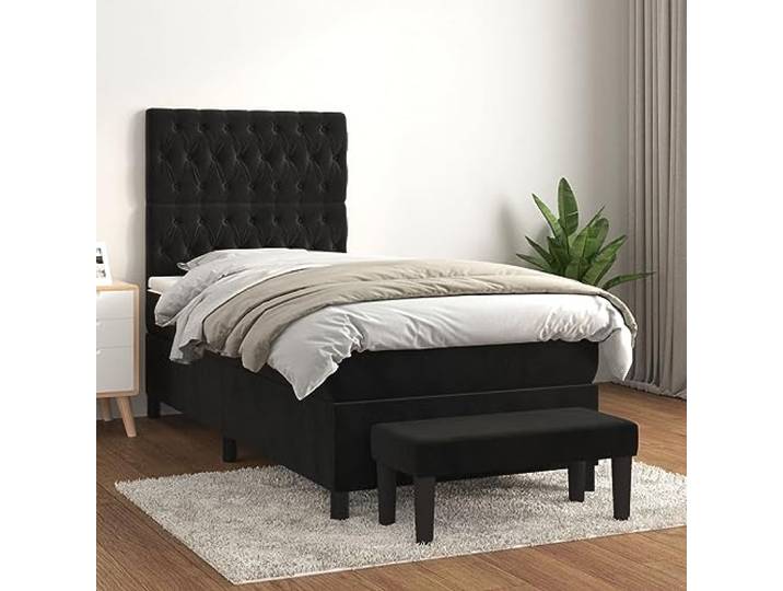 RJPLMFV Komplettes Bett, Velours, Schwarz, 80 x 200 cm, mit verstellbarem Kopf