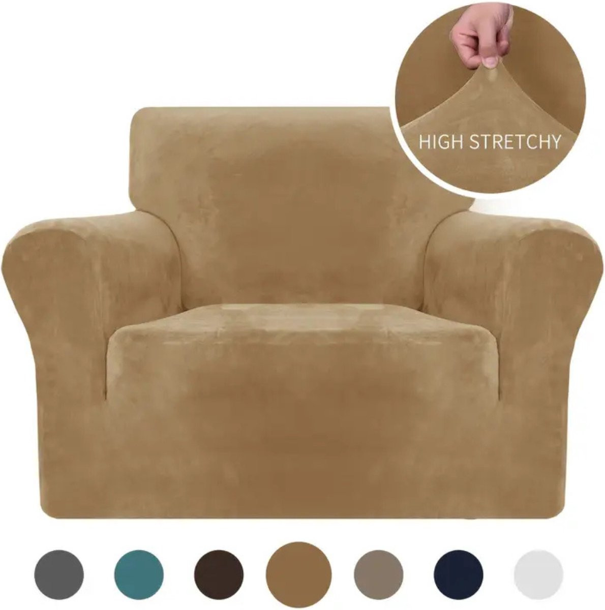 Nivard Bankhoes Stretch Sofa Cover Fluweel Kameel