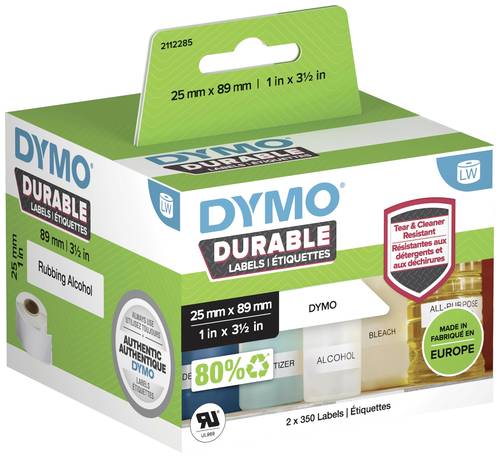 DYMO 2112285 Etiketten Rolle 89 x 25mm Polypropylen-Folie Weiß 700 St. Permanent haftend Universal-Etiketten, Adress-Etiketten