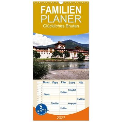 Familienplaner 2027 - Glückliches Bhutan mit 5 Spalten (Wandkalender, 21 x 45 cm) CALVENDO