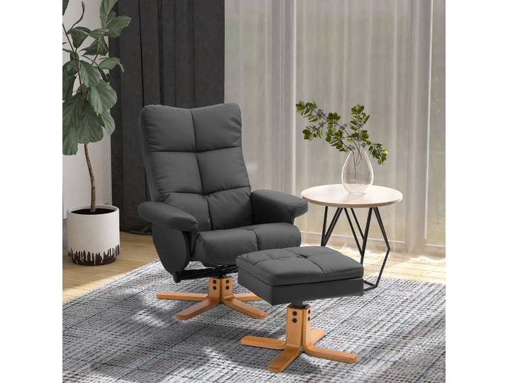 HOMCOM Fauteuil Relax Inclinable avec Pouf Rangement Noir