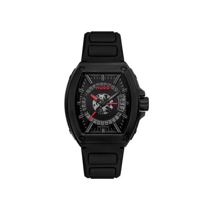 Quarzuhr HUGO "HUGO ID", schwarz (schwarz, schwarz), Armbanduhren, Damen, schwarz, Quarzuhr, Armbanduhr, Damenuhr, Herrenuhr, Silikonarmband, analog, Tag