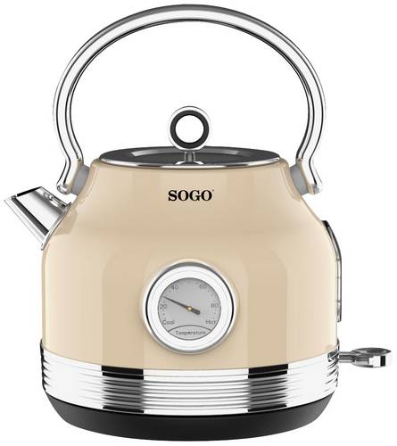 SOGO Human Technology Wasserkocher schnurlos, Überhitzungsschutz, Cool-Touch-Gehäuse Beige, Metallic Fassungsvermögen: 1.8l