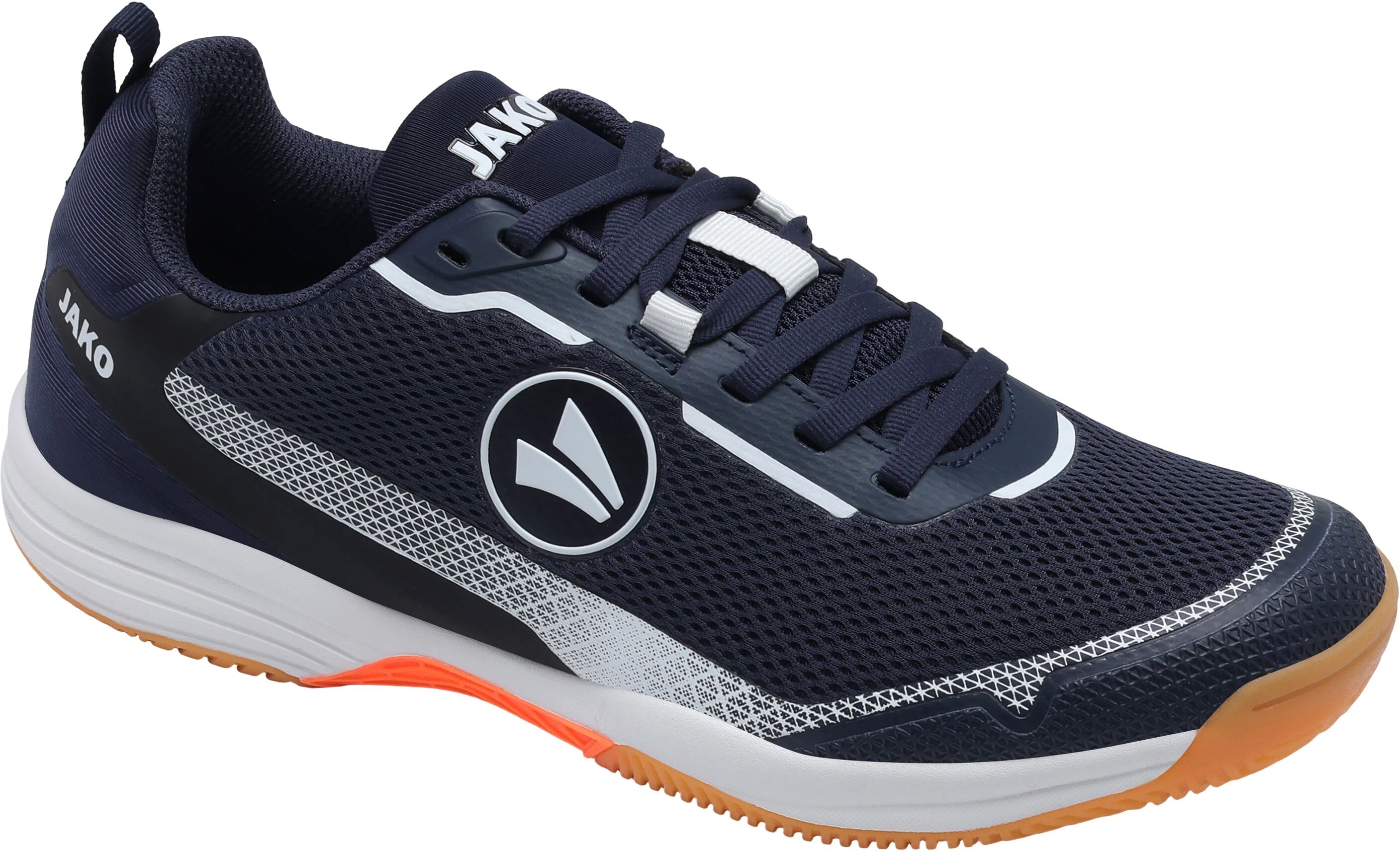 Hallenschuh JAKO "J-MSADCORE", Gr. 43, Mesh, dknavy, weiß, Synthetik, Textil, Schuhe Hallenschuh, Indoorschuh, nichtabfärbende Sohle dknavy, weiß 43, Mesh