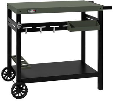 Royal Gourmet PC3406G Double-Tier Dining Cart with Olive Green Top, Sturdy Structure and Open Storage Shelf