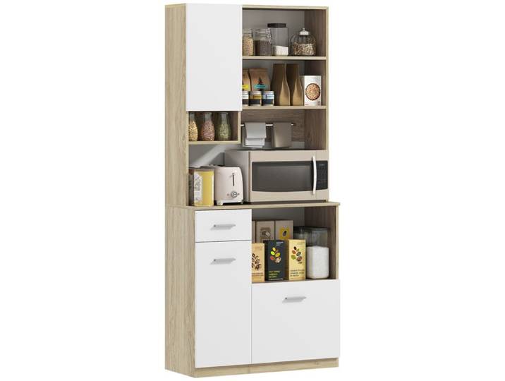 Buffet haut cuisine - HOMCOM - meuble de rangement moderne - blanc et aspect bois