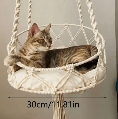 Inspire Curations BohoCloud Handwoven Hanging Cat Hammock Bed s