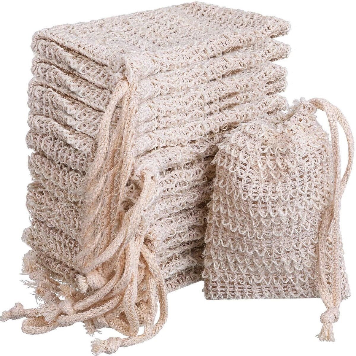 INF Wiederverwendbare Sisal-Seifensäckchen mit Kordelzug, 8er-Set für Seifen, Shampoo-Bars und Pflege-Seifen Khaki