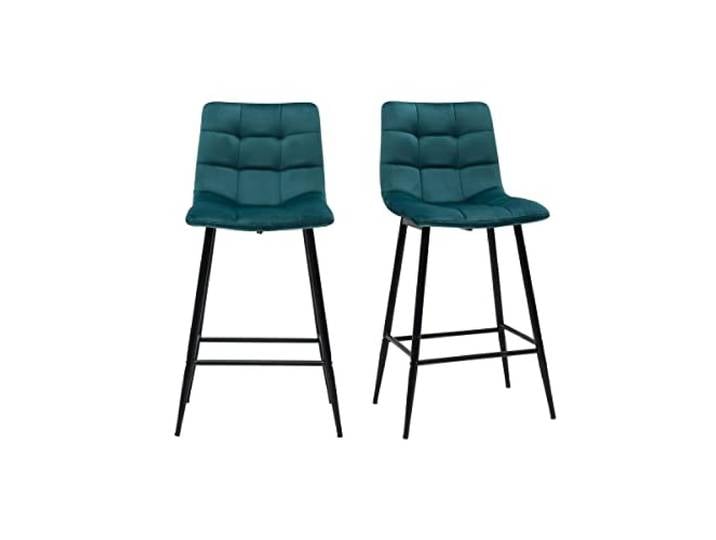 Miliboo Design-Barhocker petrolblauer Samt H65 cm (2er-Set) Maxwell