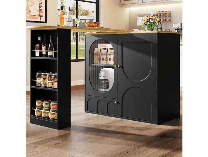 SENVIRO Bar table tournante rangement 360 degres cuisine salon 138x39x105cm noir