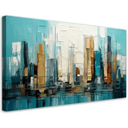 LEINWANDBILD Stadt Abstraktion Gebäude Türkis 100x50cm