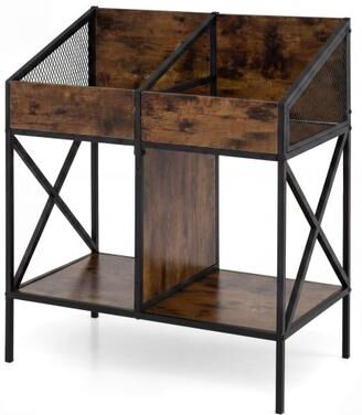 Costway Industrial Magazine Books Record Holder with Metal Frame and Anti-tip Kits-Rustic Brown