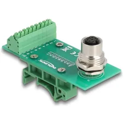 Delock M12 Übergabemodul Adapter 8 Pin A-kodiert Buchse zu 9, Elektronikkabel + Stecker, Grün