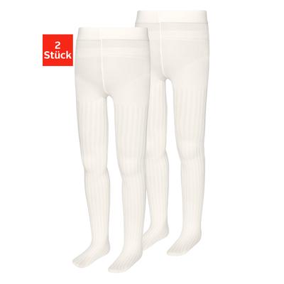 Feinstrumpfhose H.I.S "für Mädchen", Mädchen, Gr. 116/122, weiß (2x ecru), Obermaterial: 89% Polyamid, 11% Elasthan, Rippstruktur, unifarben, elastisch, Strumpfhosen Feinstrumpfhose, mit geripptem Muster
