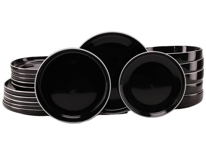 Teller-Set CREATABLE Nordic Gourmet, Teller Set 18-tlg. , schwarz, 18, Steinzeug, Geschirr-Sets, Teller-Set, Minimalistisches Design, Glänzende Glasur, Nordische Ästhetik