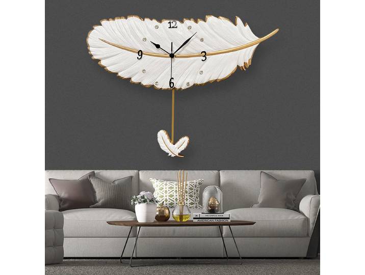 Horloge murale en résine à quartz simple, plume créative, style nordique moderne, balançoire à la mode pour la maison, décoration tridimensionnelle