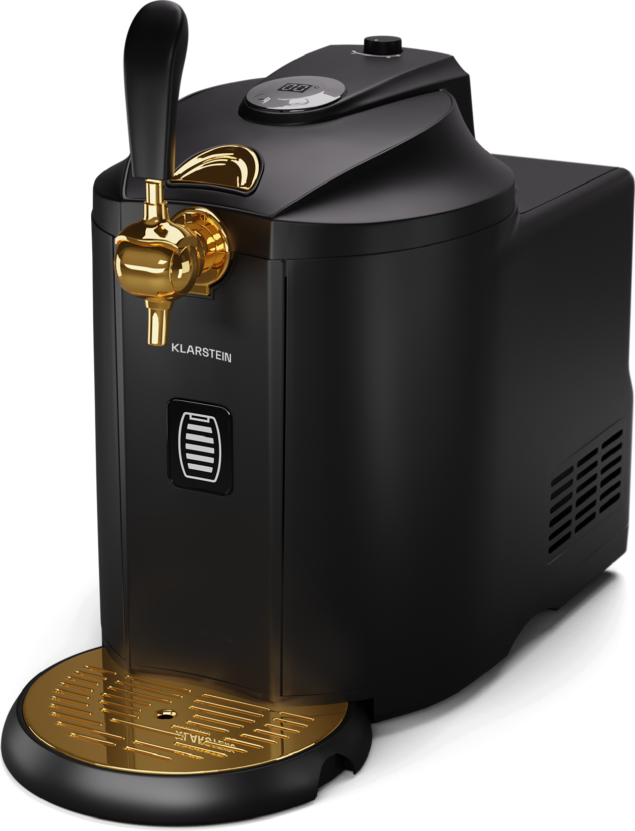 Klarstein Zapfanlage mit Kühlung - Bierzapfanlage 5L Fass, UltraFast Cooling, Einstellbare Temperatur, CO2-Kartuschensystem, LCD-Anzeige, Schwarz-Gold