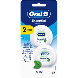 Oral-B Zahnseide Essential Floss, gewachst, auf Rolle, mit Minzgeschmack, je 50 m, 2 Stück