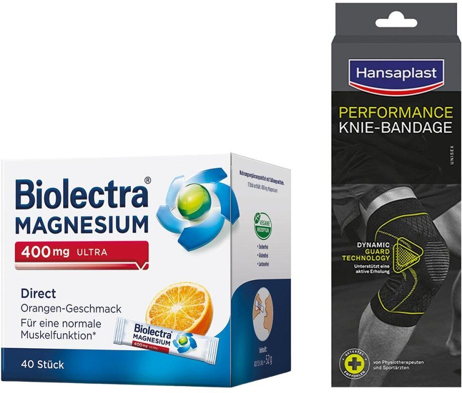 Biolectra Magnesium 400mg & Hansaplast Sport Knie-bandage S/m 1Set