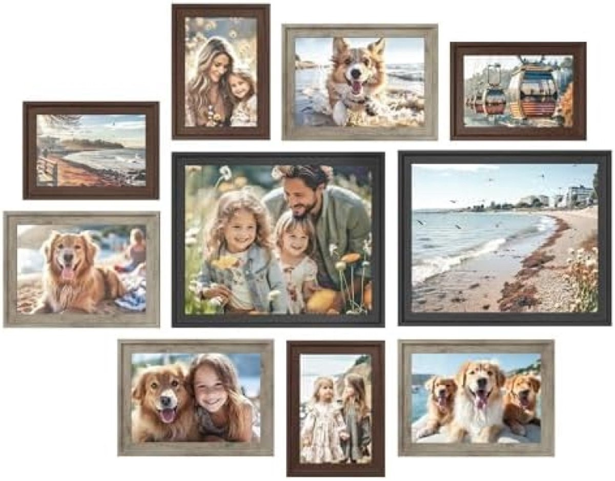 PromoHome Fotolijsten Set van 10 met Glas en Ophangsysteem
