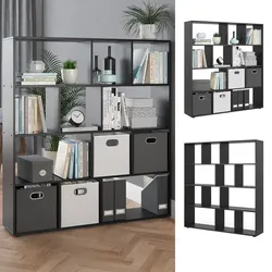 Vicco Raumteiler Pilar Bücherregal Standregal Büroregal 12 Fächer Schwarz