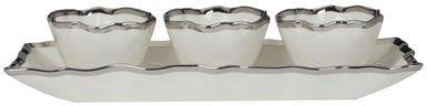 "Certified International Regency Silver 4pc Tray and Condiment Bowls Set - 14"" x 6.25"" x 1.75"""