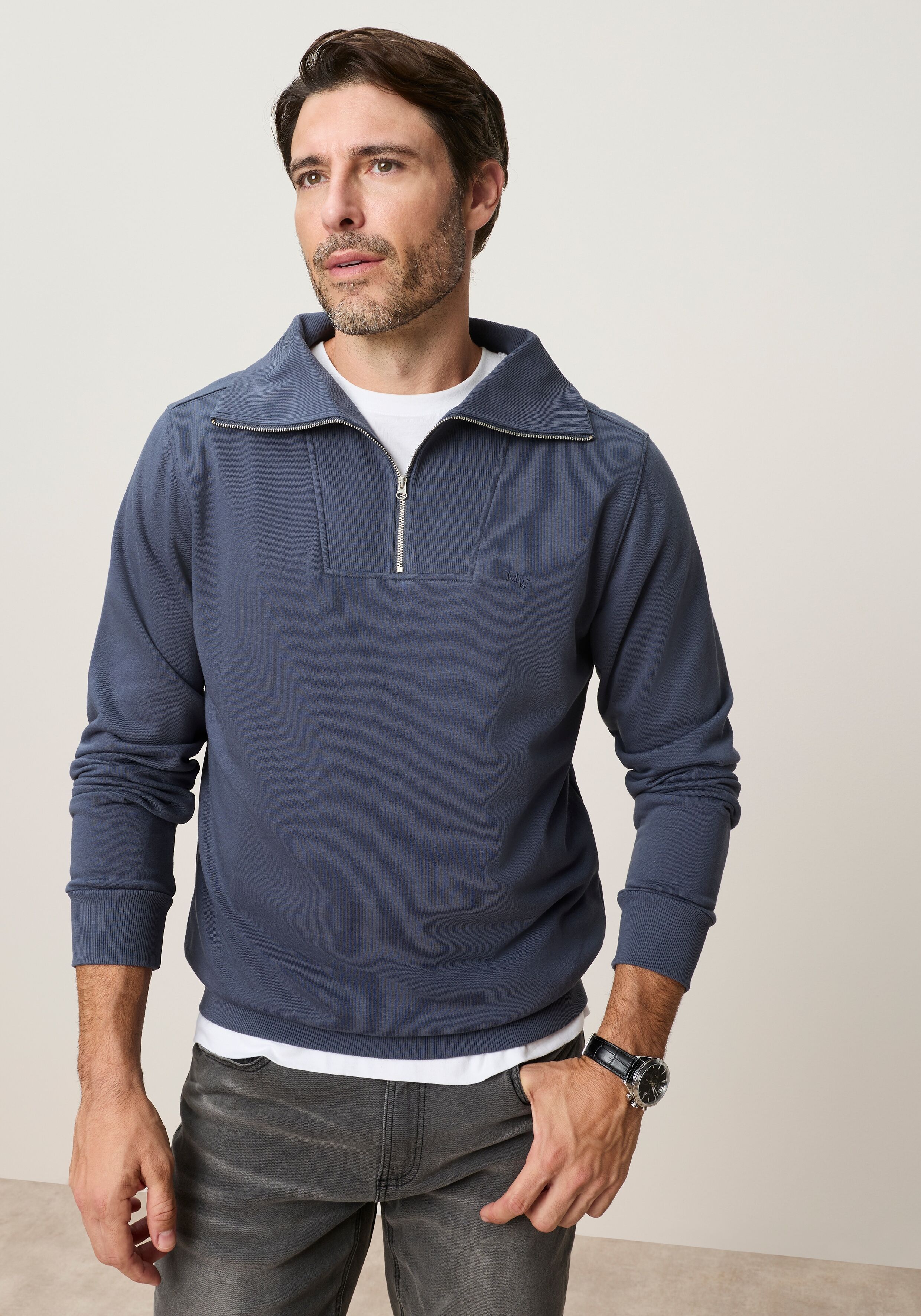 Sweatshirt MAN'S WORLD, Herren, Gr. XXL, blau, Obermaterial: 60% Baumwolle, 40% Polyester, unifarben, angesetztes Bündchen, Sweatshirts Sweatshirt, Trend: Troyer mit maritimer Note – lässig, unkompliziert, vielseitig blau XXL