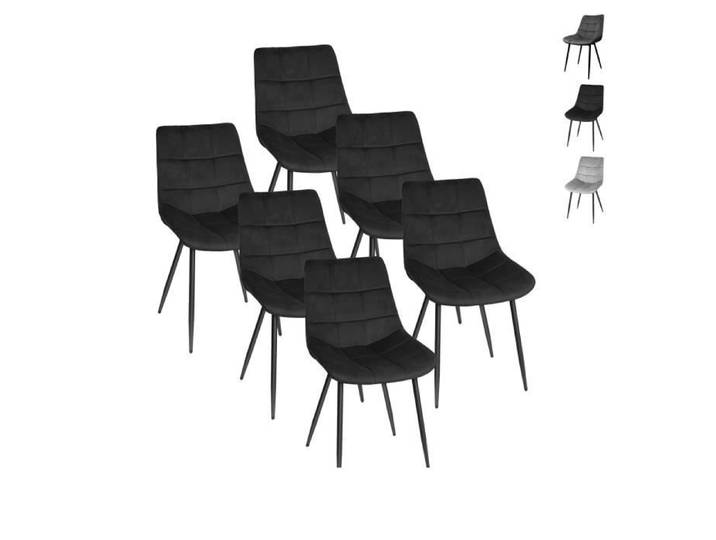 OHMG® Lot de 6 Chaises de Salle à Manger avec Dossier Chaise de Cuisine Chaise de Salon Assise en Velours + Métal Noir