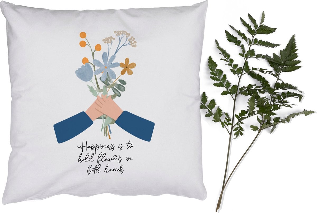 PillowMonkey Sierkussen Happiness is to hold flowers in both hands - 40 x 40 cm