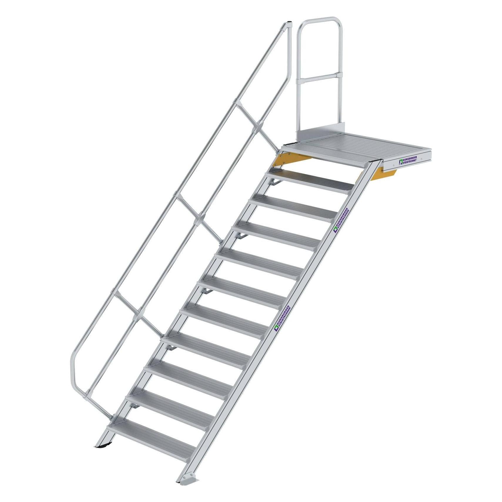 Munk Treppe mit Plattform 45° Stufenbreite 1000 mm 11 Stufen Aluminium geriffelt (Gerüst) (600471)