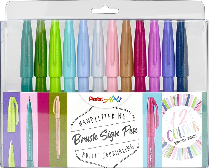Pentel Pastel SES15C-12 Brush-Pen-Set farbsortiert, 12 St.
