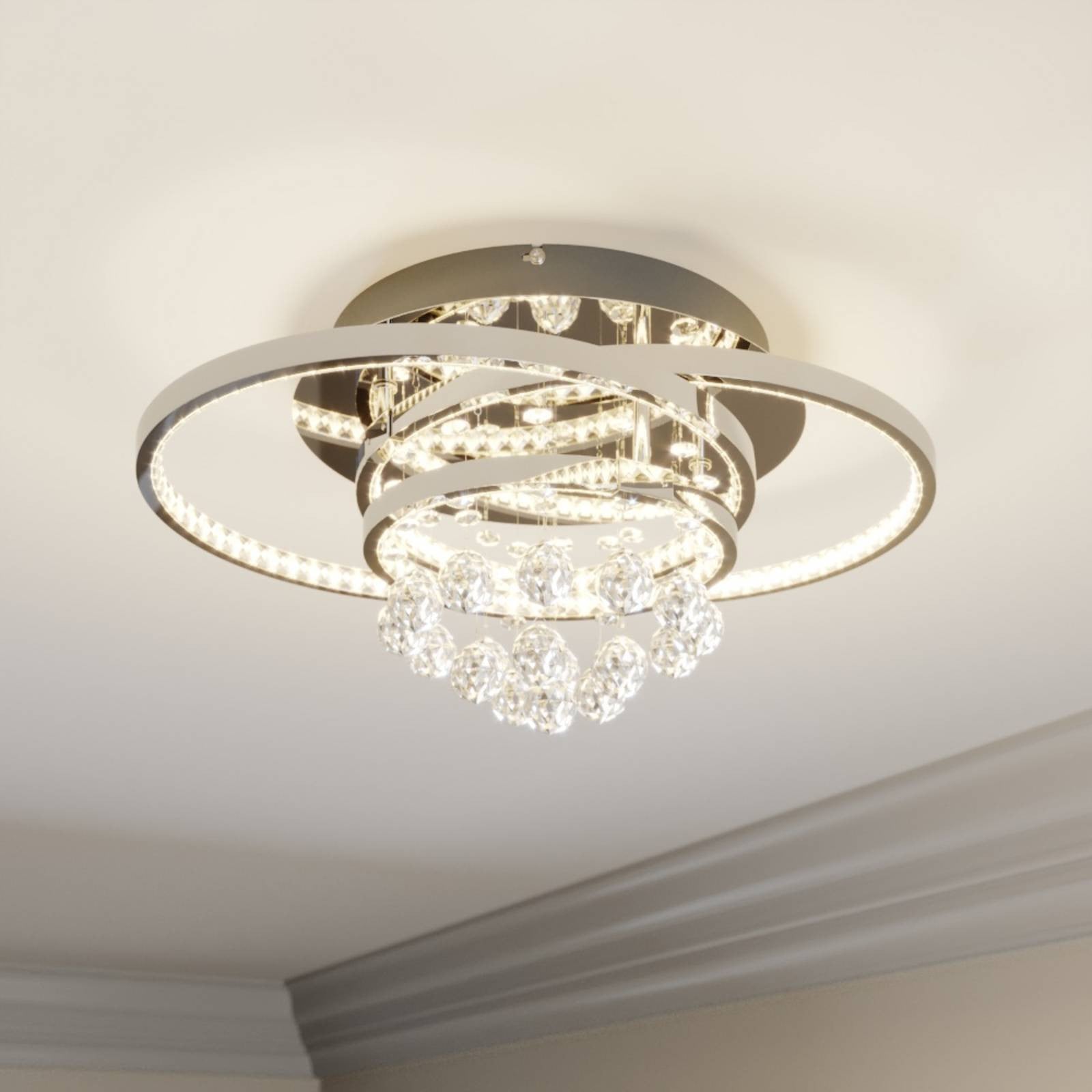 Lucande Keely LED-plafondlamp - Chroom/Zilver/Transparant - Modern - Metaal en Glas