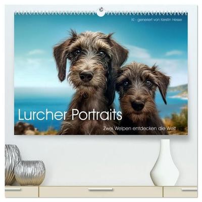 Lurcher Portraits - Zwei Welpen entdecken die Welt (hochwertiger Premium Wandkalender 2027 DIN A2 quer), Kunstdruck in Hochglanz
