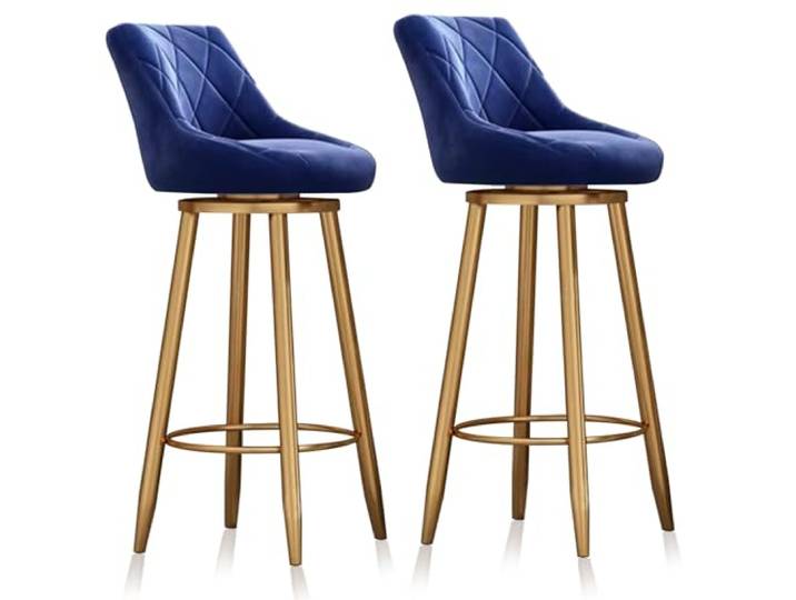 twwhyg Set mit 2 drehbaren Barhockern aus Samt, 65 cm hohe Thekenhöhe, Stühle mit Rückenlehne for stilvolles Kücheninsel-Pub(Blue1)