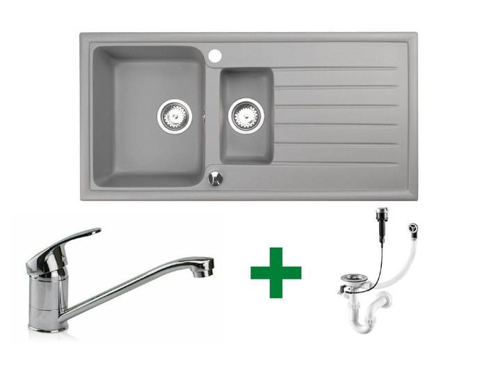 Faizee Möbel Granitspüle Granitspüle 100x50 + Armatur klein Küchenspüle Spülbecken, Eckig