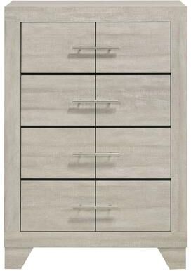 Benjara Qanto Tall Dresser Chest, 4 Drawers, Nickel Metal, Rustic Cream Wood