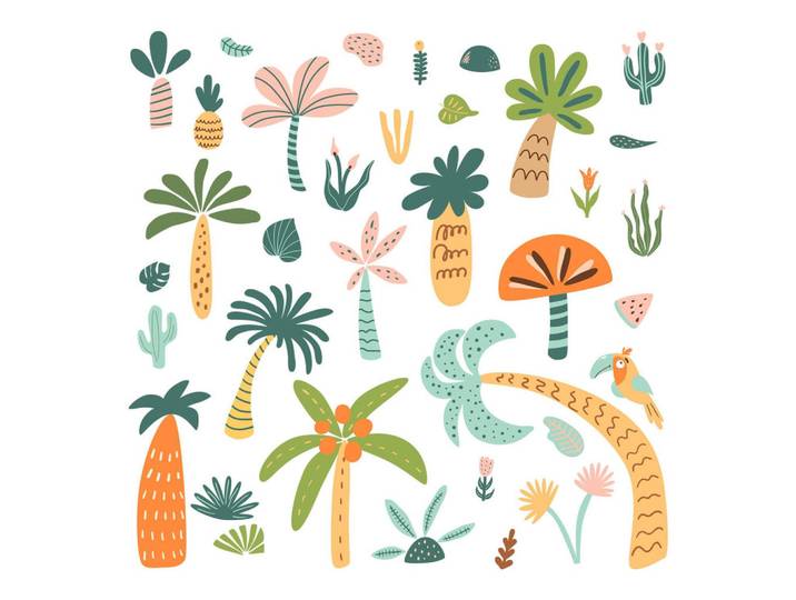 Wallfluent Wandaufkleber 80x112cm - Tropische Vegetation, Mehrfarbig, Kunststoff, Rechteckig, 80x112x0.1 cm, Tapeten & Wandverkleidungen, Wandtattoos & Sticker, Wandtattoos