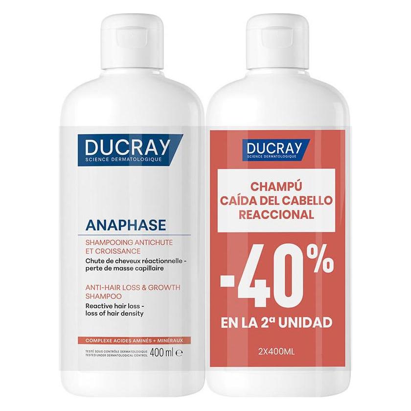 Ducray ANAPHASE Shampoo gegen Haarausfall und Haarwuchs, Packung mit 2 x 400 ml (Flüssiges Shampoo, 400 ml) (60082239)
