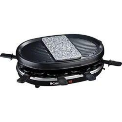 H.Koenig RP80 Raclette-Gerät / 8 Personen / Naturstein und Grillplatte / mit Pfännchen / 900 W / Schwarz