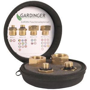 Gardinger Gasflaschen-Adapter 130402, BOX EUROPA, Set, 4 Adapter für Europa, aus Messing, mit Etui, 5-teilig