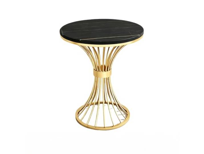 SilkRZlsss Runder Beistelltisch, Moderne Marmoroptik, Goldfarbenes Metall, Kleiner Weiß-goldener Akzenttisch, Kompakter Nachttisch für Wohnzimmer, Schlafzimmer(#A,60CM)