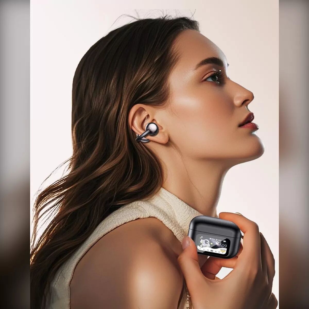 INF Écouteurs Bluetooth Clip-on avec Écran Couleur - Longue Autonomie, Faible Latence Le noir