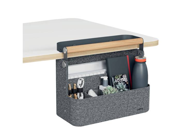 Leitz Organiseur de bureau portable suspendu avec poignée - Box pour le Flex Office en bois et feutre gris foncé