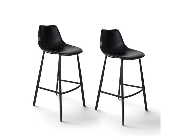 Dutchbone Franky Faux Leather Bar Stools - Set of 2, Black, New, Counter stool - Practical & comfortable