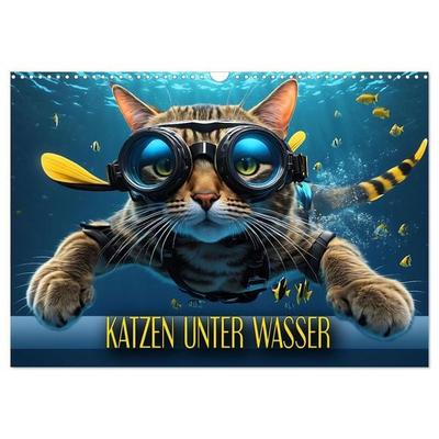 Katzen unter Wasser (Wandkalender 2027 DIN A3 quer), CALVENDO Monatskalender