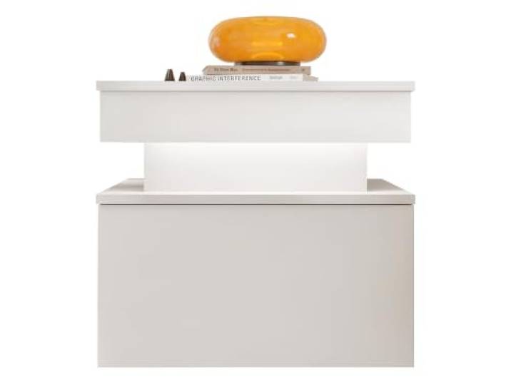 Mirjan24 Nachttisch Serkuzo Bis mit 1 Schublade, weißer LED (Wüstensand) Griffloser Nachttisch mit Push-to-open-System, Kugelgleitschienen und Antirutschfüßen, B/H/T: 55/51/39 cm