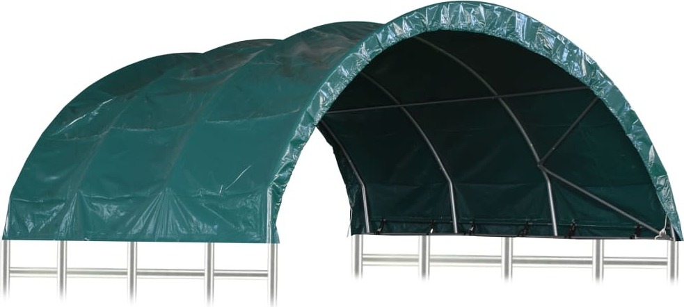 Weidezelt für Nutztiere, wasserfestes PVC 500 g/m² Dach, pulverbeschichteter Stahlrahmen 38 mm, 3,7x3,7 m, Dunkelgrün