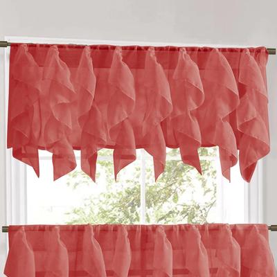 Sweet Home Collection Burgundy Vertical Ruffled Waterfall Valance and Curtain Tiers