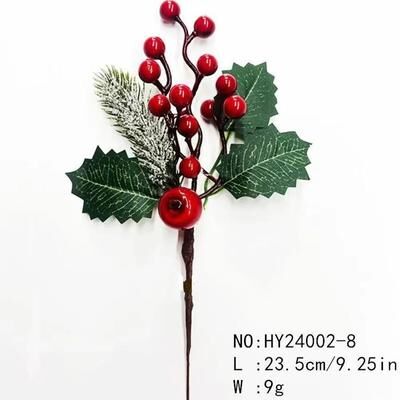 Inspired Finds Green And Red Christmas Pine Branch Picks For DIY Holiday Decor variant 7: Red Berries With Green Leaves 9.25in 23.5cm
